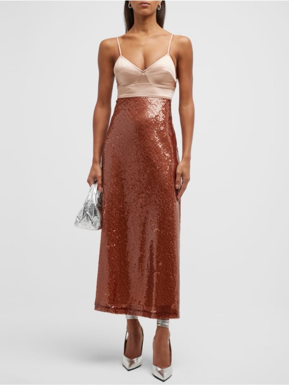 A.L.C. Copper Sequin Maxi Dress with Blush Bodice
